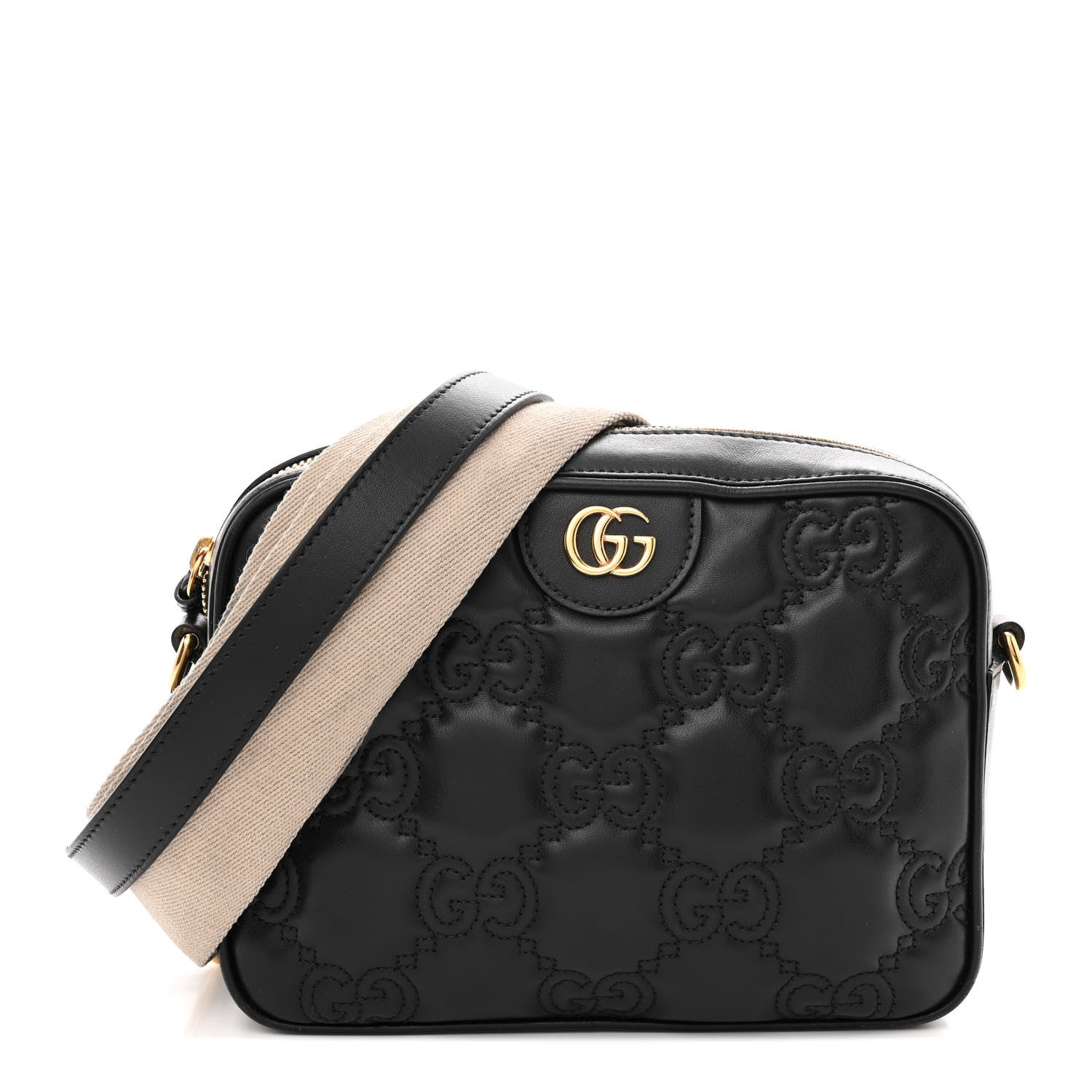 Gucci Calfskin GG Matelasse Shoulder Bag Black Natural 1 of 16