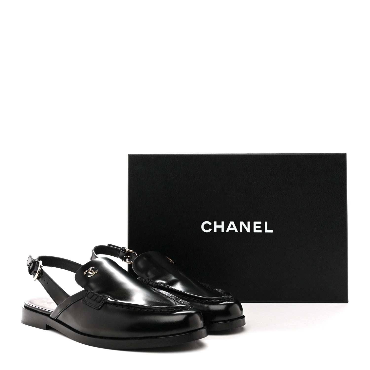 Chanel Shiny Calfskin Slingback Loafers 36.5 Black 10 of 10
