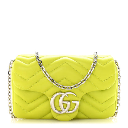 Gucci Lambskin Matelasse Mini GG Marmont Shoulder Bag Bright Green 1 of 11