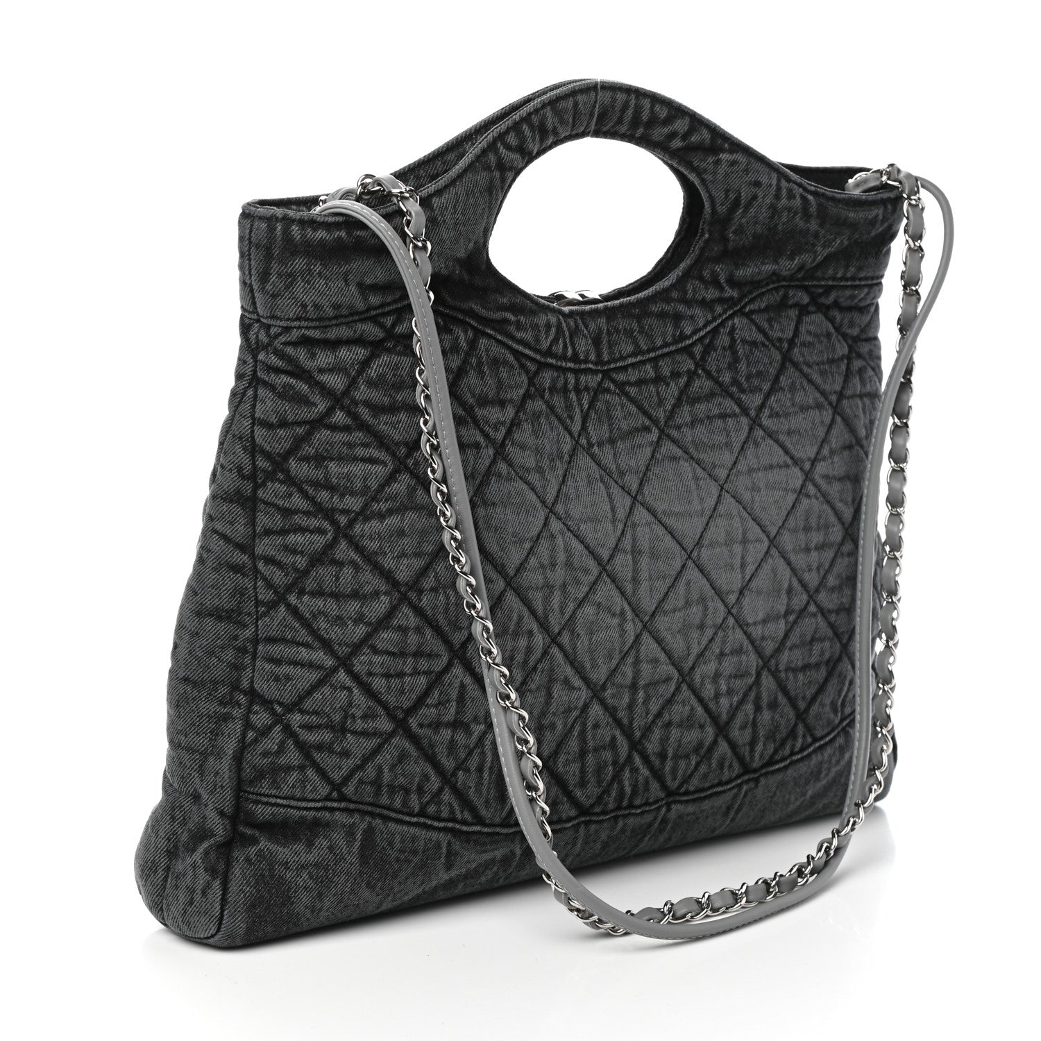 Chanel Denim Quilted 31 Denimpression Shopping Bag Grey Black 3 of 10