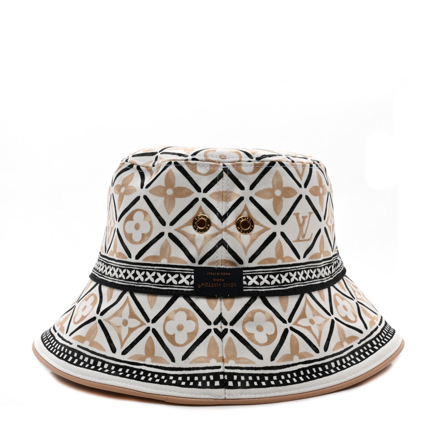 Cotton Monogram Flower Tile Reversible Bucket Hat M Beige