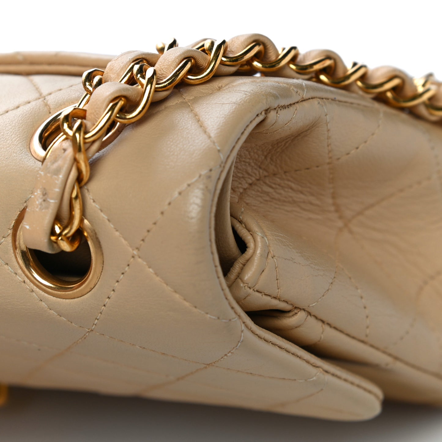 Lambskin Quilted Small Double Flap Beige