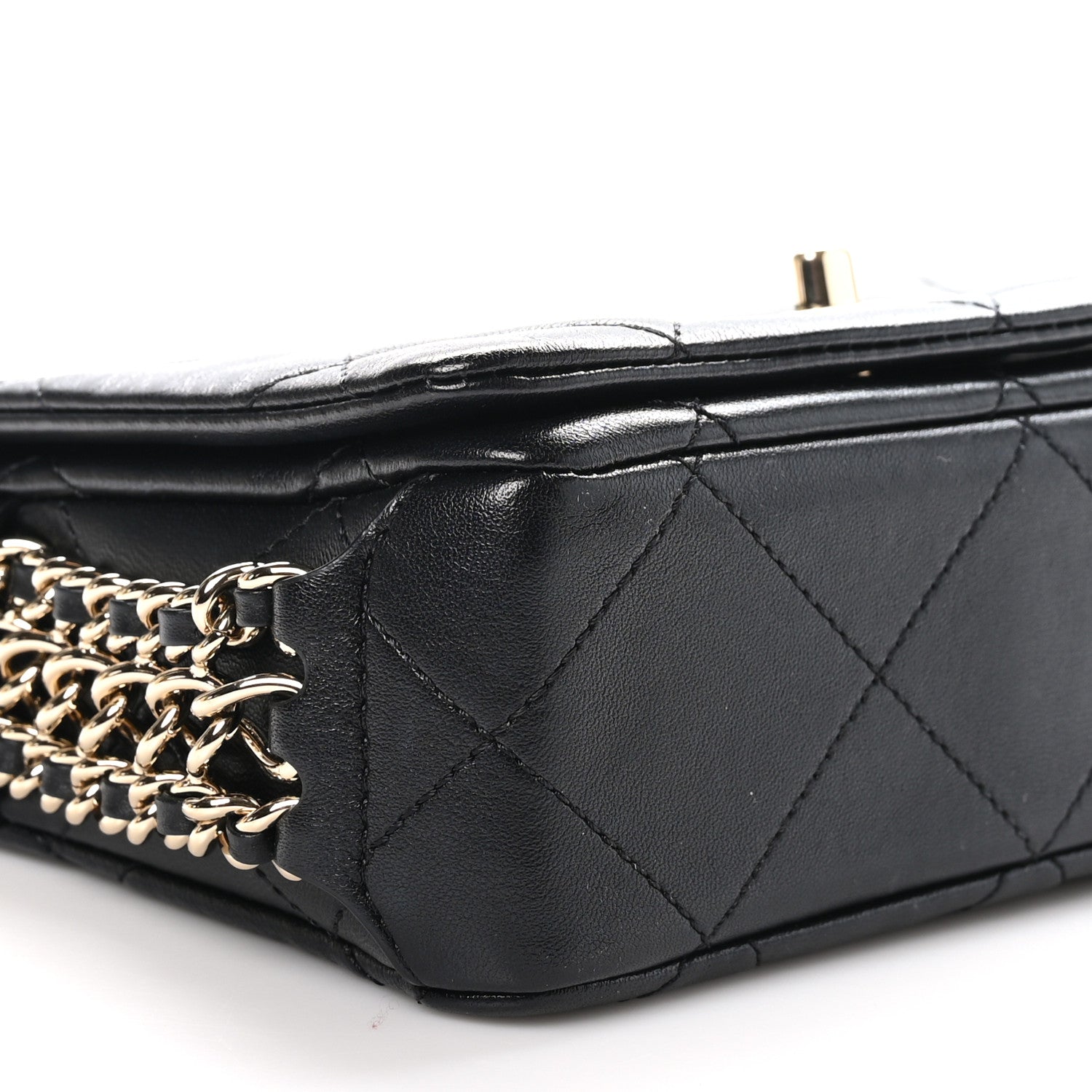 Chanel Lambskin Quilted Mini Chain Rows Flap Black 9 of 11