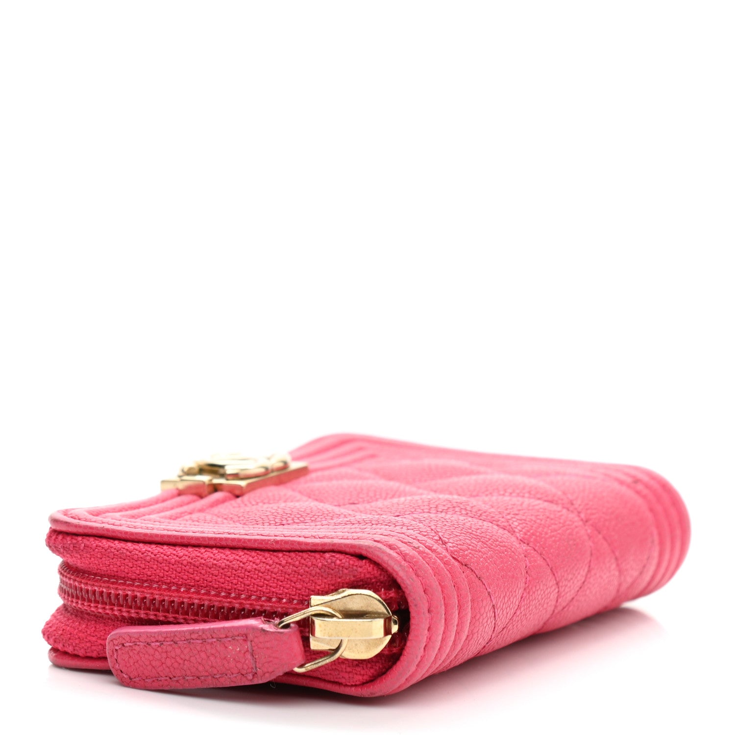Chanel Caviar Quilted Boy Zip Around Coin Purse Wallet Fuchsia 4 of 9