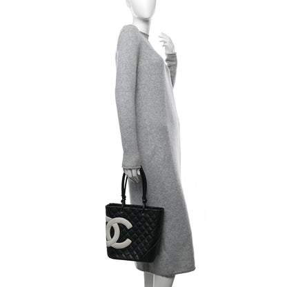 Chanel Calfskin Quilted Medium Cambon Tote Black White 2 of 11