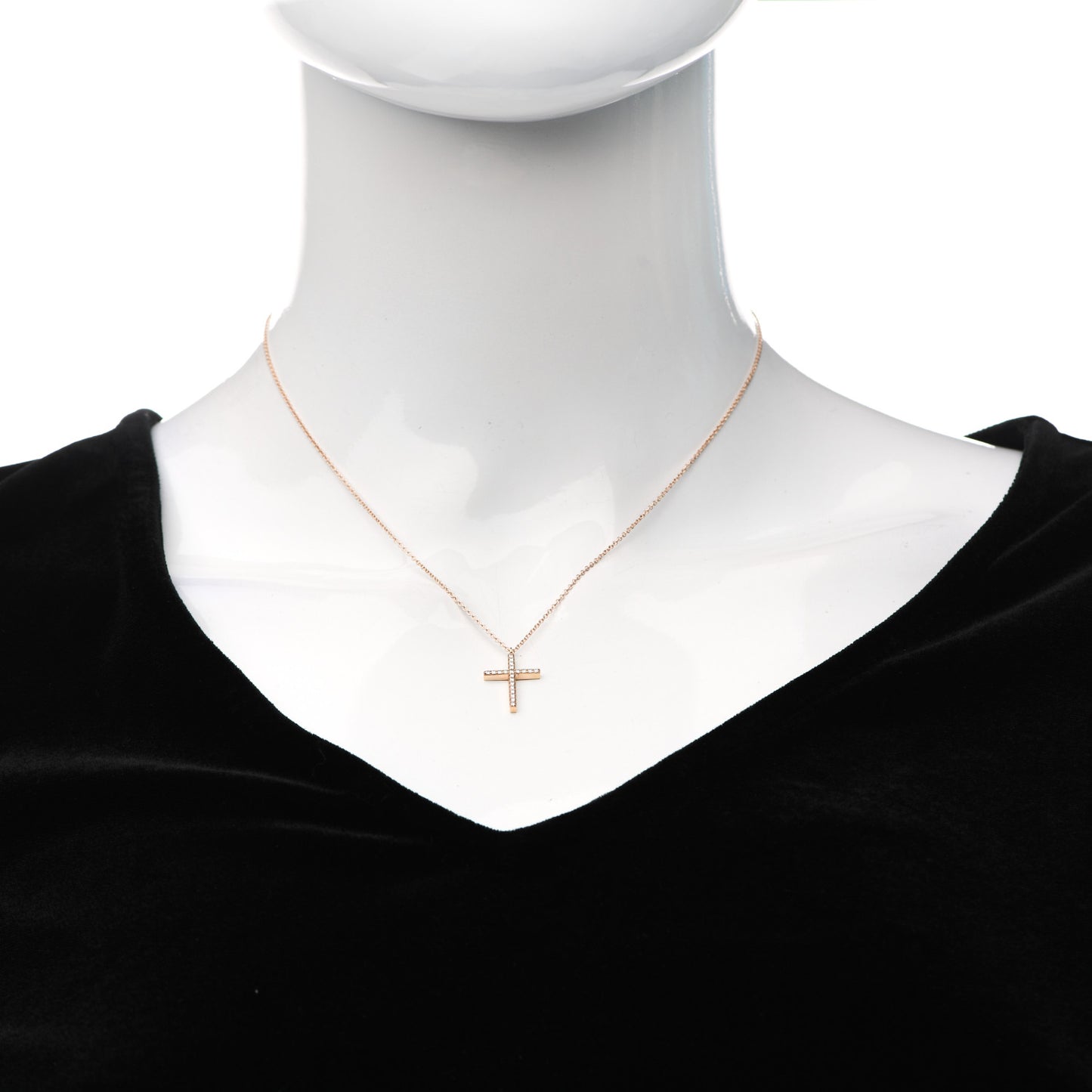 18K Rose Gold Diamond Medium Cross Pendant Necklace