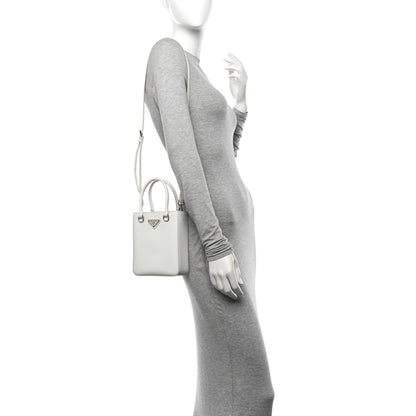 Prada Spazzolato Metal Triangle Logo Small Double Handle Crossbody Tote White 2 of 10