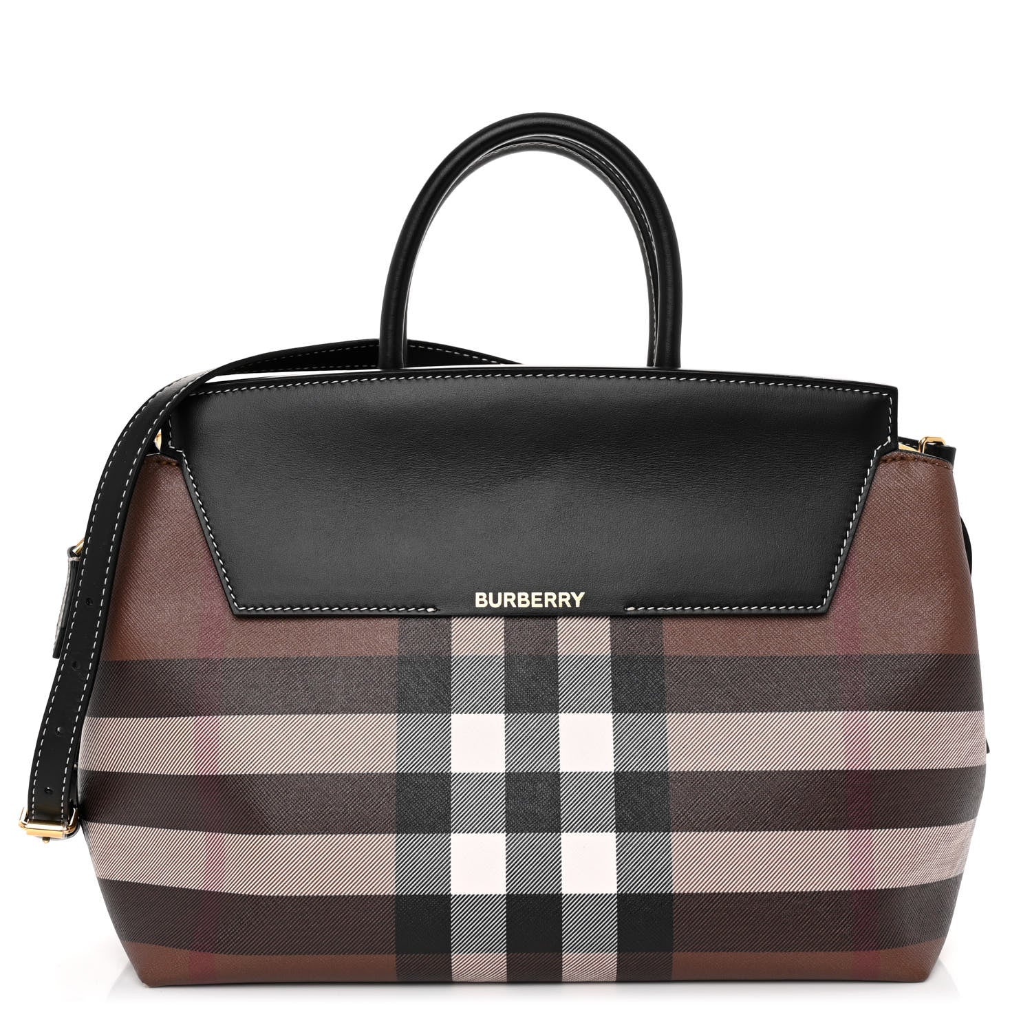Burberry E-Canvas Check Calfskin Medium Catherine Tote Bag Dark Birch Brown 1 of 9