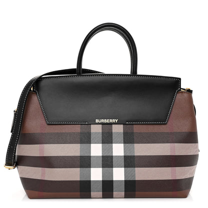 Burberry E-Canvas Check Calfskin Medium Catherine Tote Bag Dark Birch Brown 1 of 9