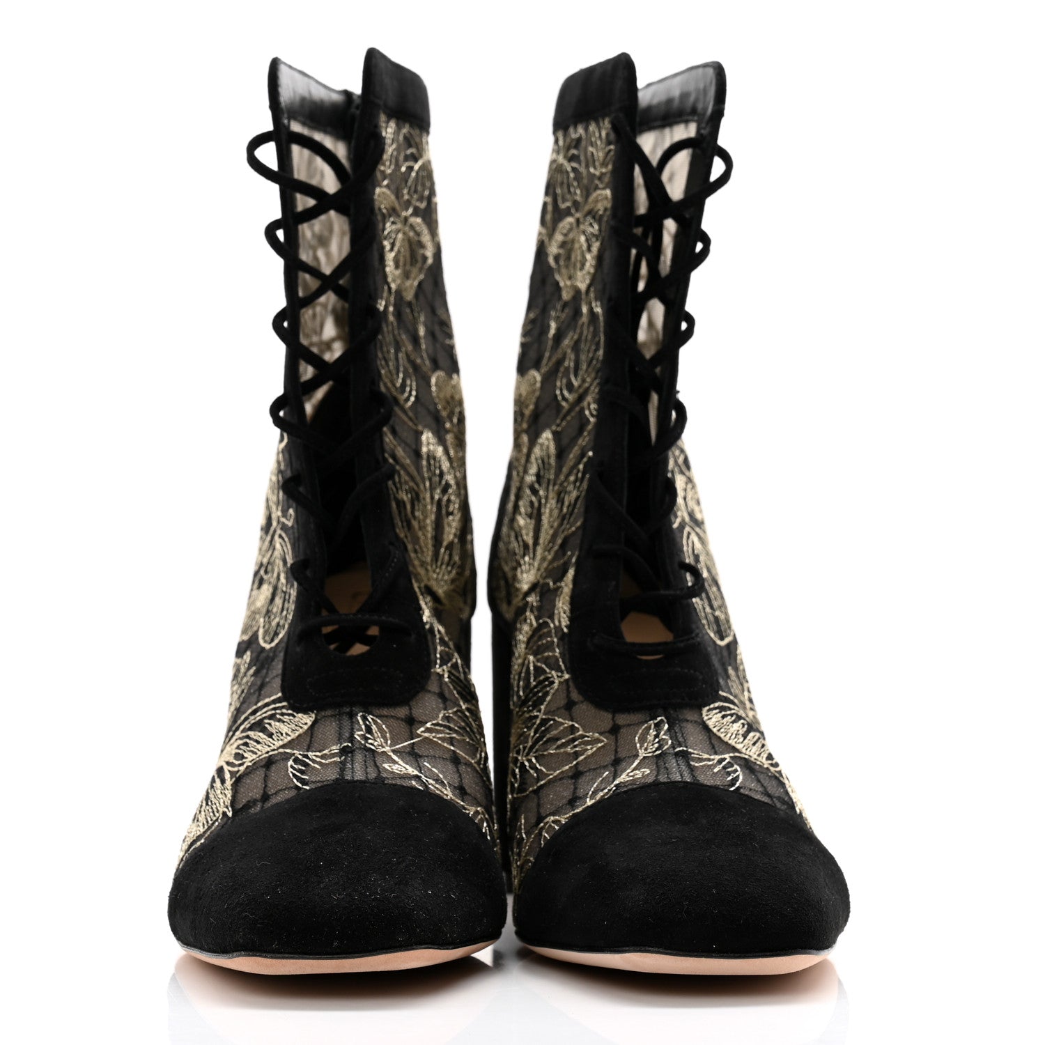 Christian Dior Suede Lurex Butterfly Embroidered Naughtily-D Heeled Ankle Boots 38 Black Gold 2 of 11
