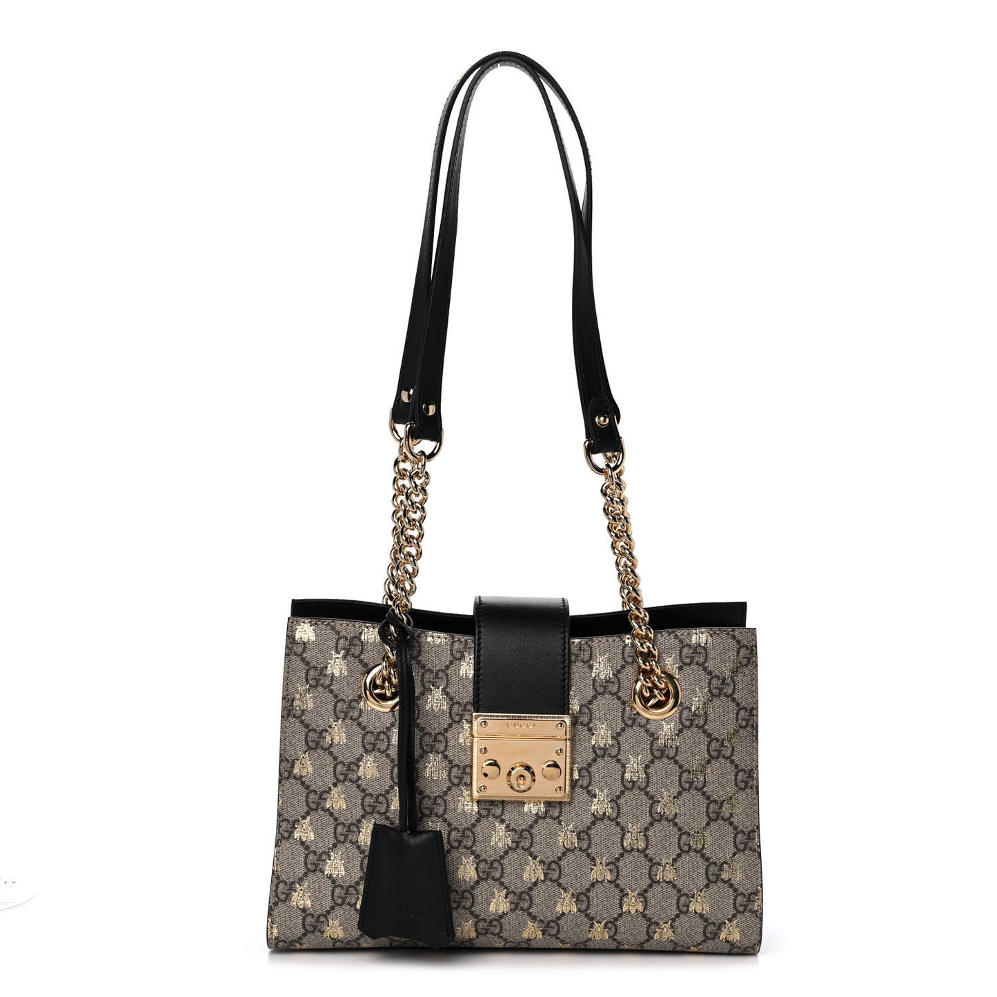 GG Supreme Monogram Bees Small Padlock Tote Beige Oro Black