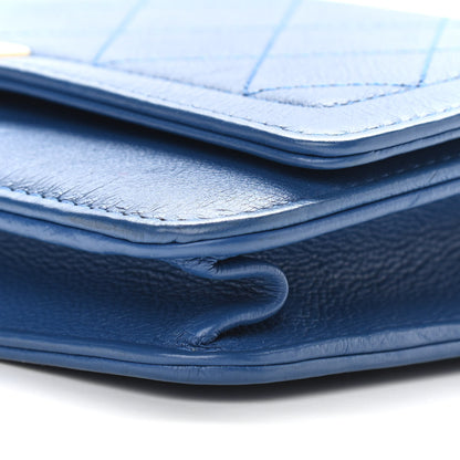 Chanel Grained Calfskin Quilted Label Click Flap Wallet On Chain WOC Blue 11 of 12