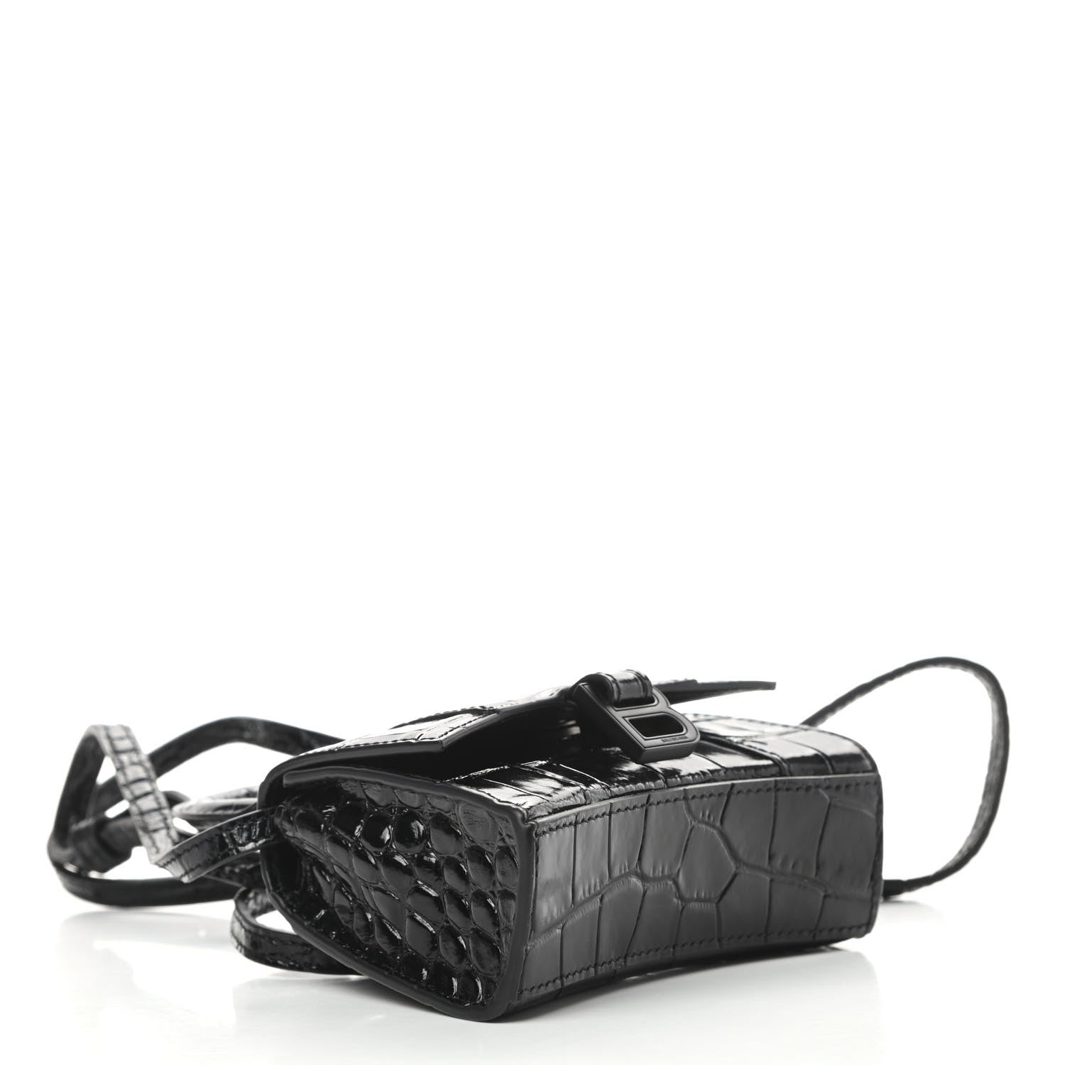 Balenciaga Shiny Calfskin Monochrome Crocodile Embossed Hourglass Top Handle Bag Mini Black 4 of 12