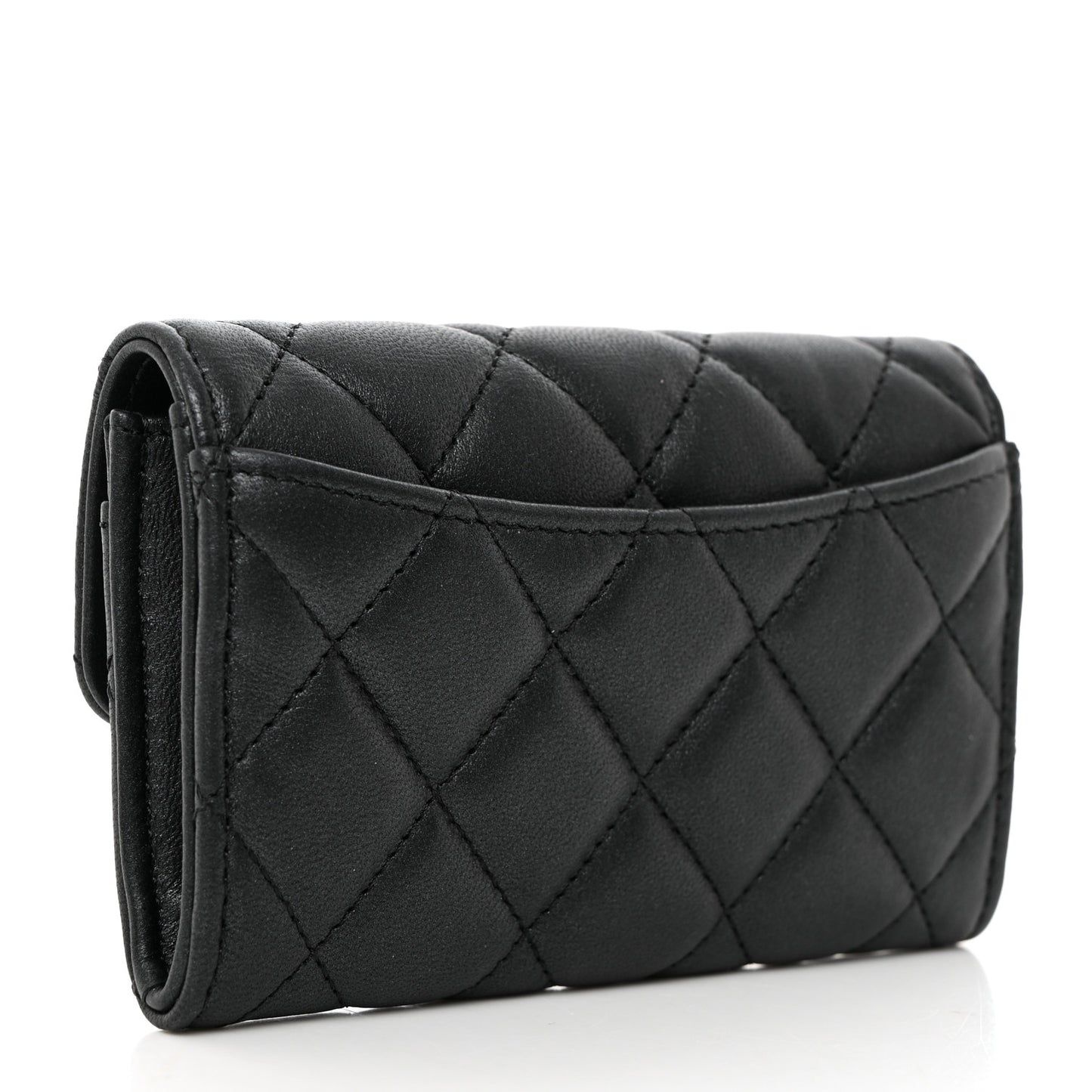 Pearly Lambskin Quilted Flap Card Holder Wallet So Black