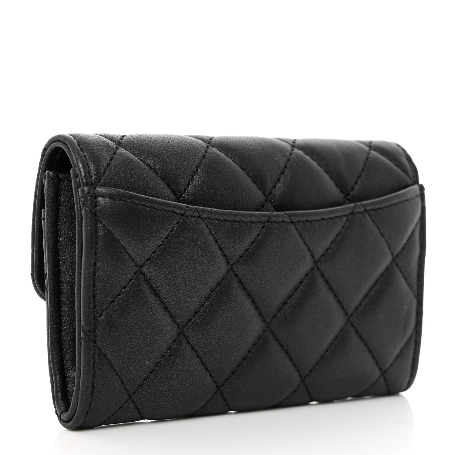 Chanel Pearly Lambskin Quilted Flap Card Holder Wallet So Black 3 of 9