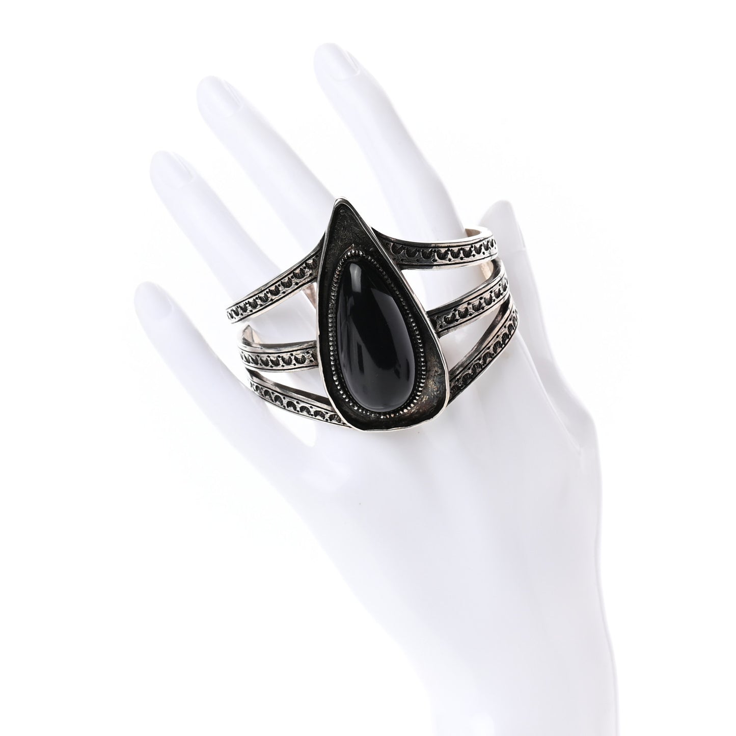 Brass Textured Cuff Bracelet Black Silver