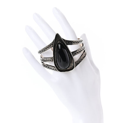 Saint Laurent Brass Textured Cuff Bracelet Black Silver 2 of 4