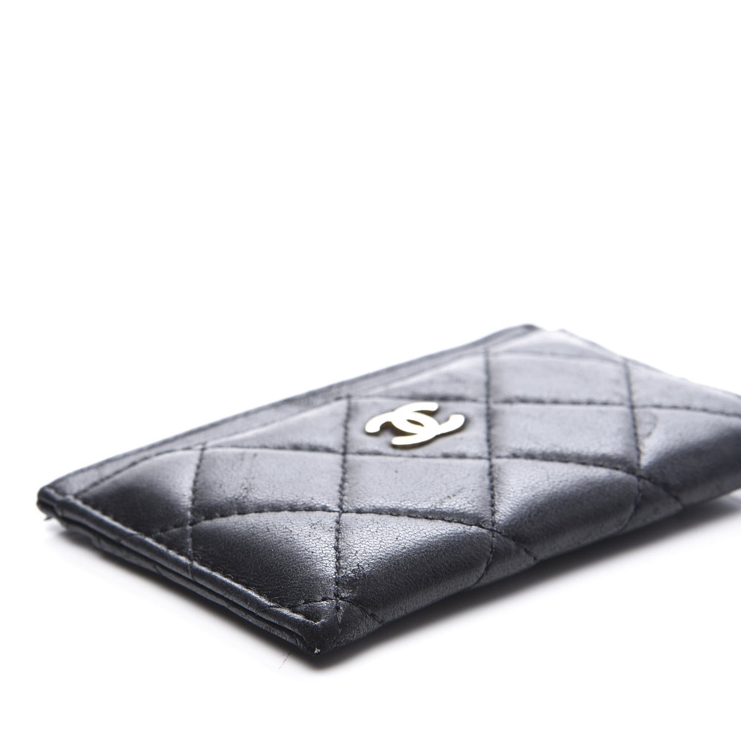 Lambskin Quilted Card Holder Black
