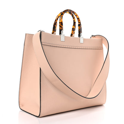 Fendi Vitello Cher Plexiglass Logo Debossed Medium Fendi Sunshine Shopper Tote Light Rose 3 of 8