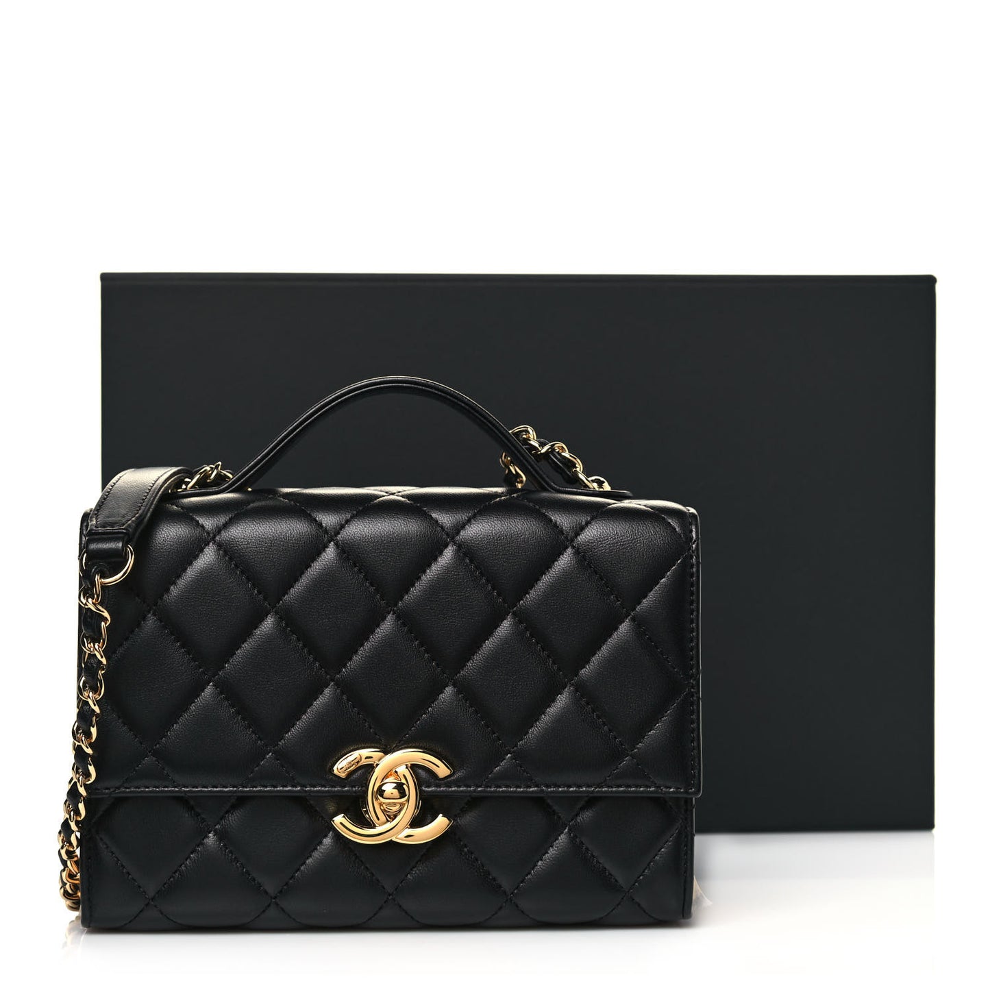 Lambskin Quilted Mini Golden Plate Flap Black