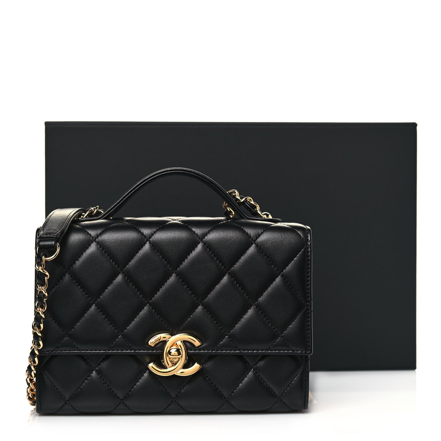Chanel Lambskin Quilted Mini Golden Plate Flap Black 13 of 13