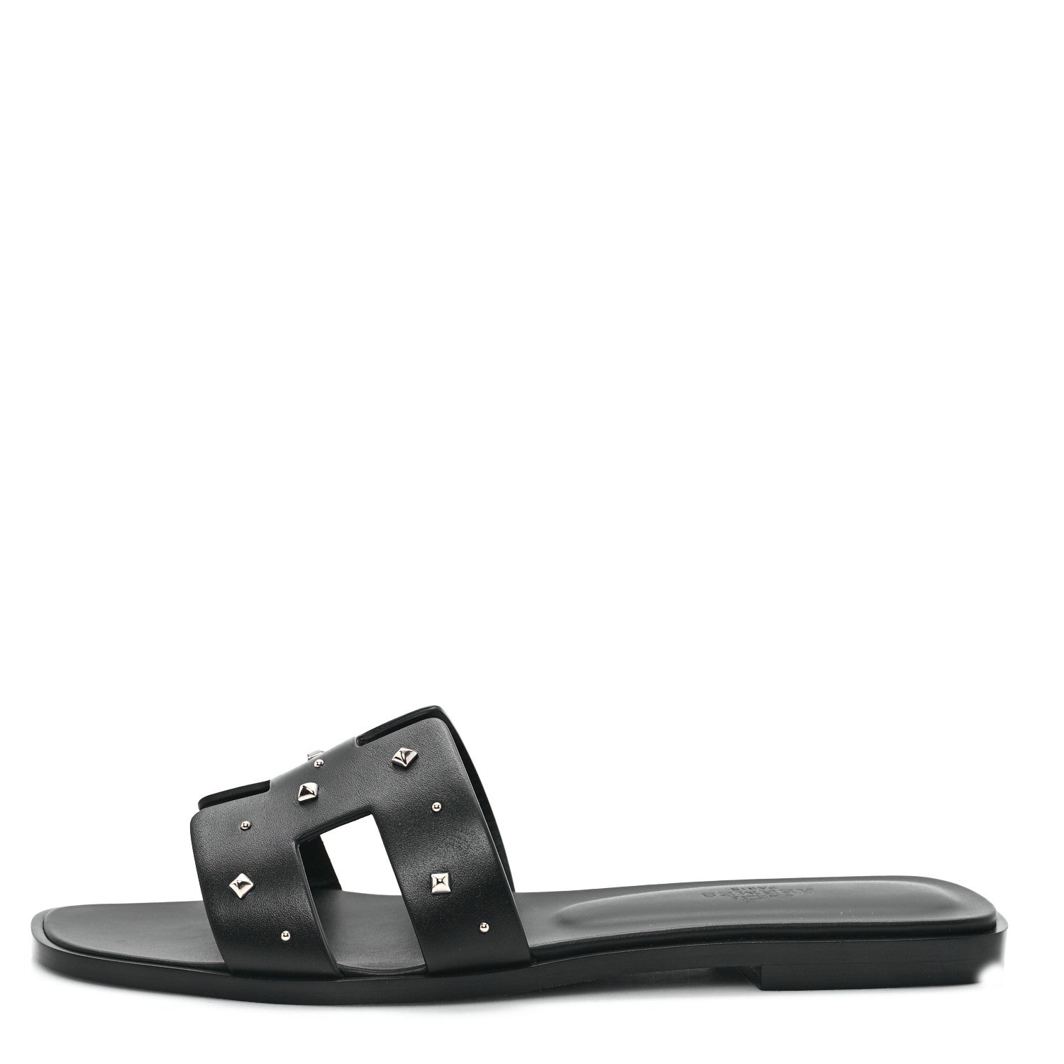 Hermes Calfskin Studded Oran Sandals 37.5 Black 1 of 10