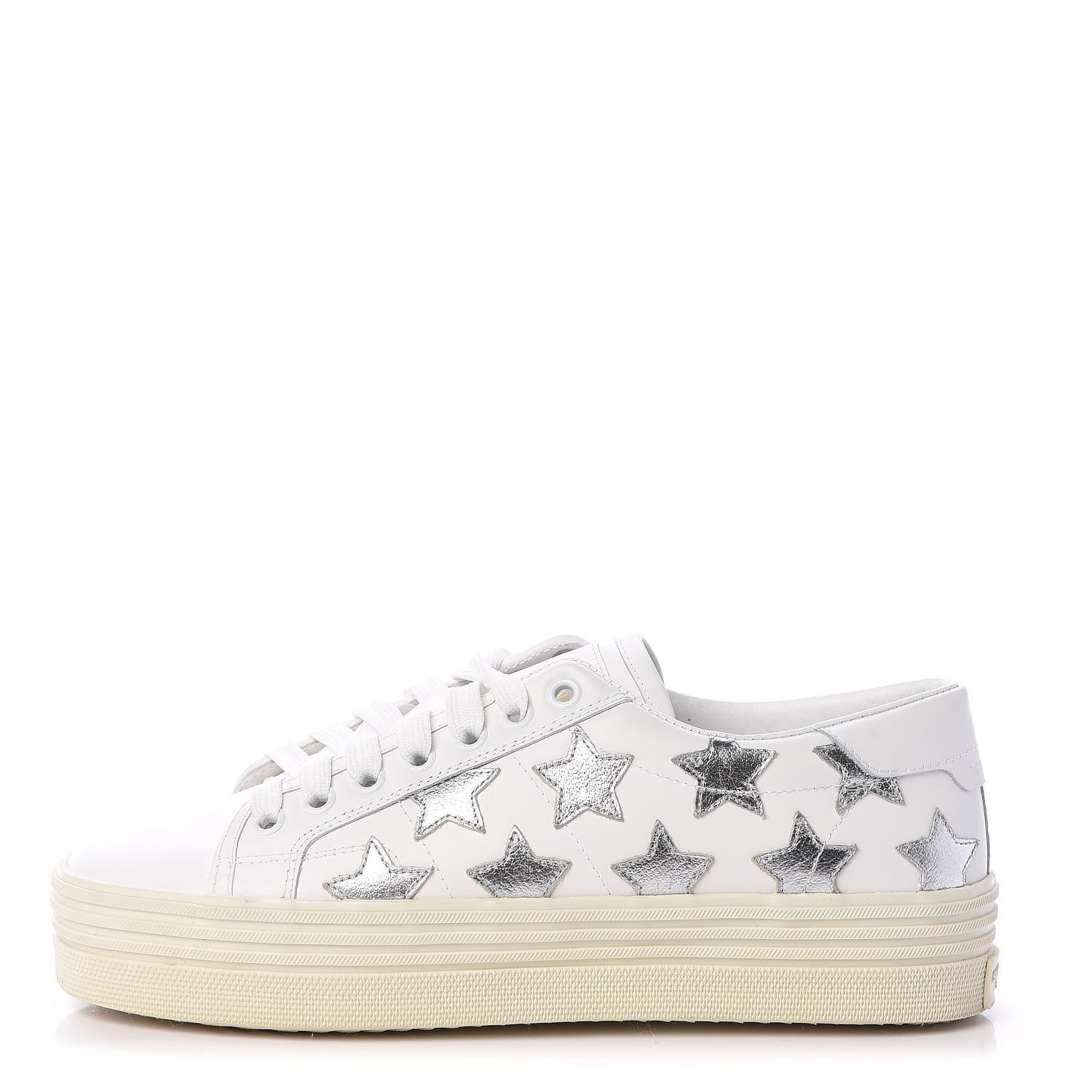 Saint Laurent Calfskin Star Court Sneakers 37.5 White Argent 1 of 11