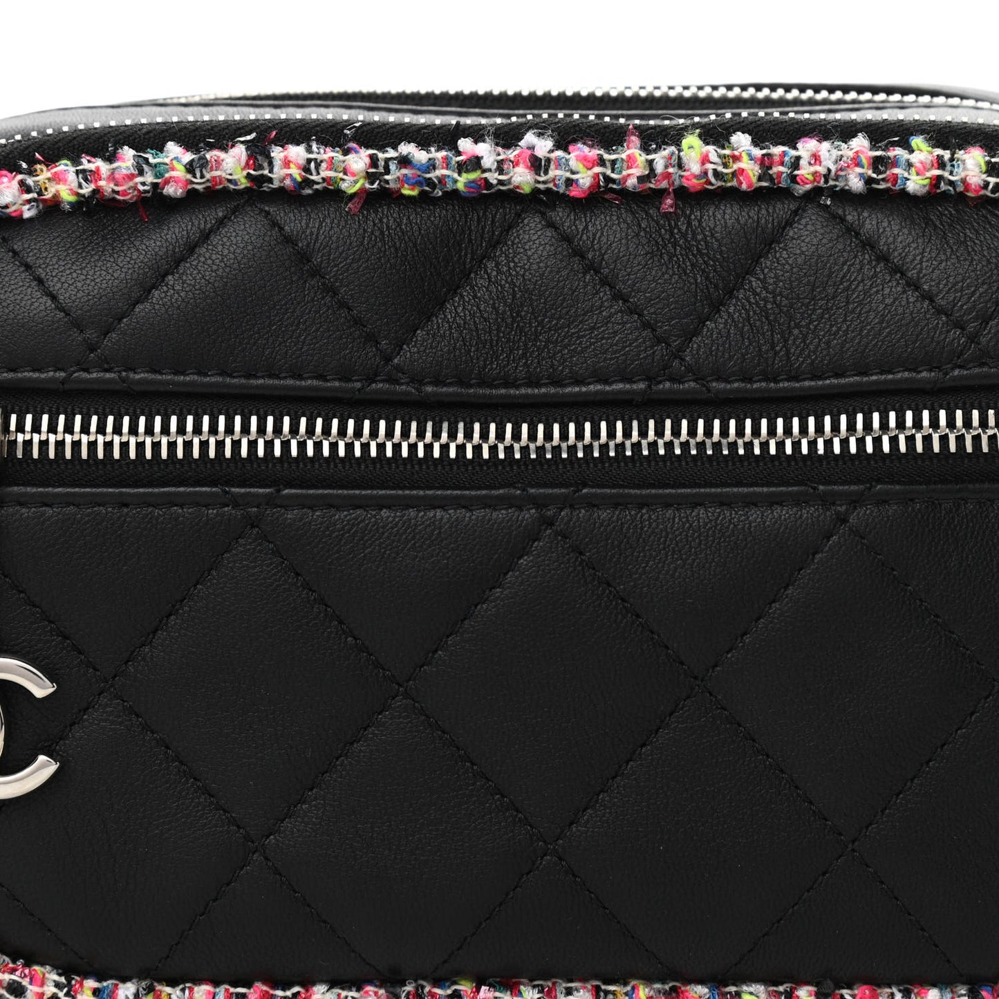 Lambskin Tweed Quilted Elegant Trim Waist Belt Bag Black