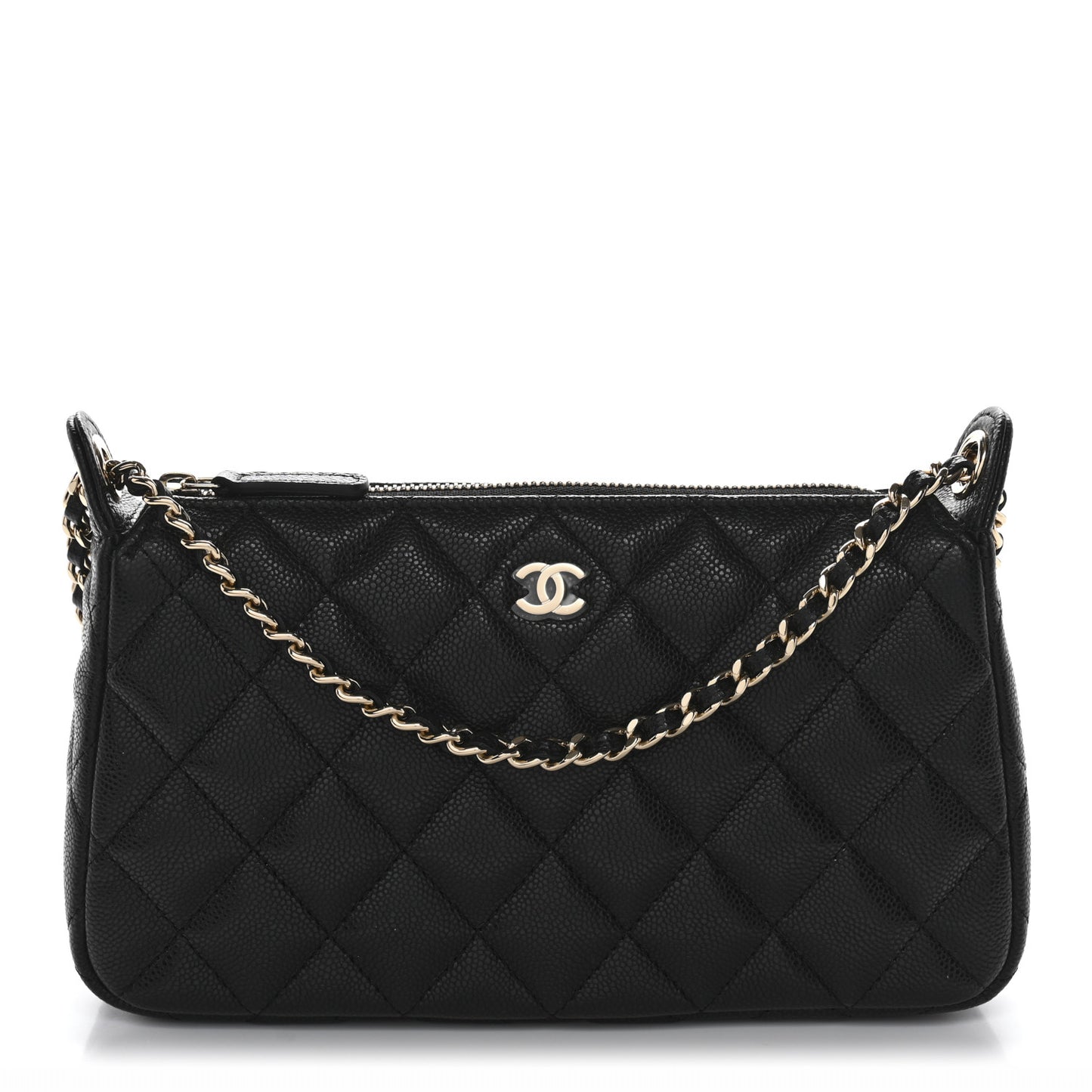 Caviar Quilted Purse With Chain Black