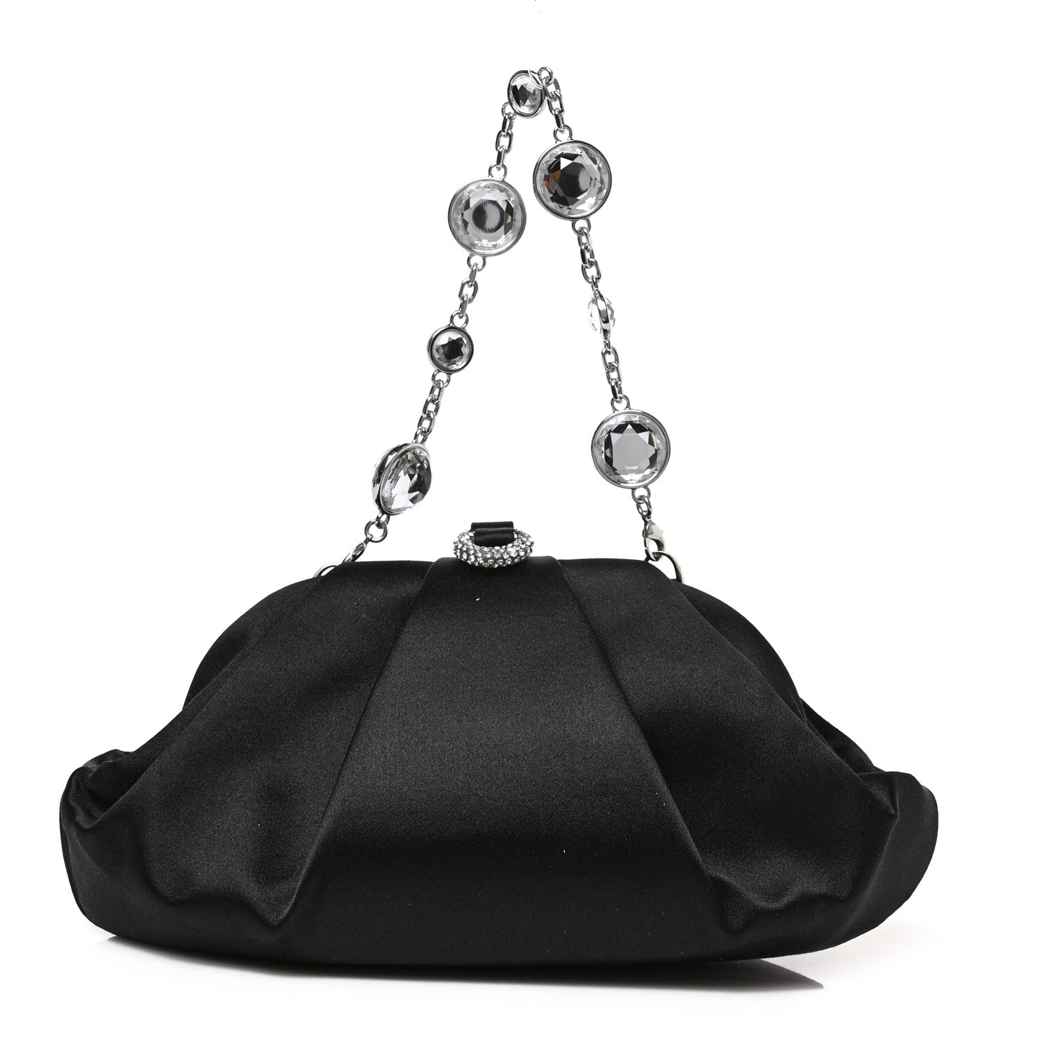 Judith Leiber Satin Crystal Evening Clutch Black 1 of 7