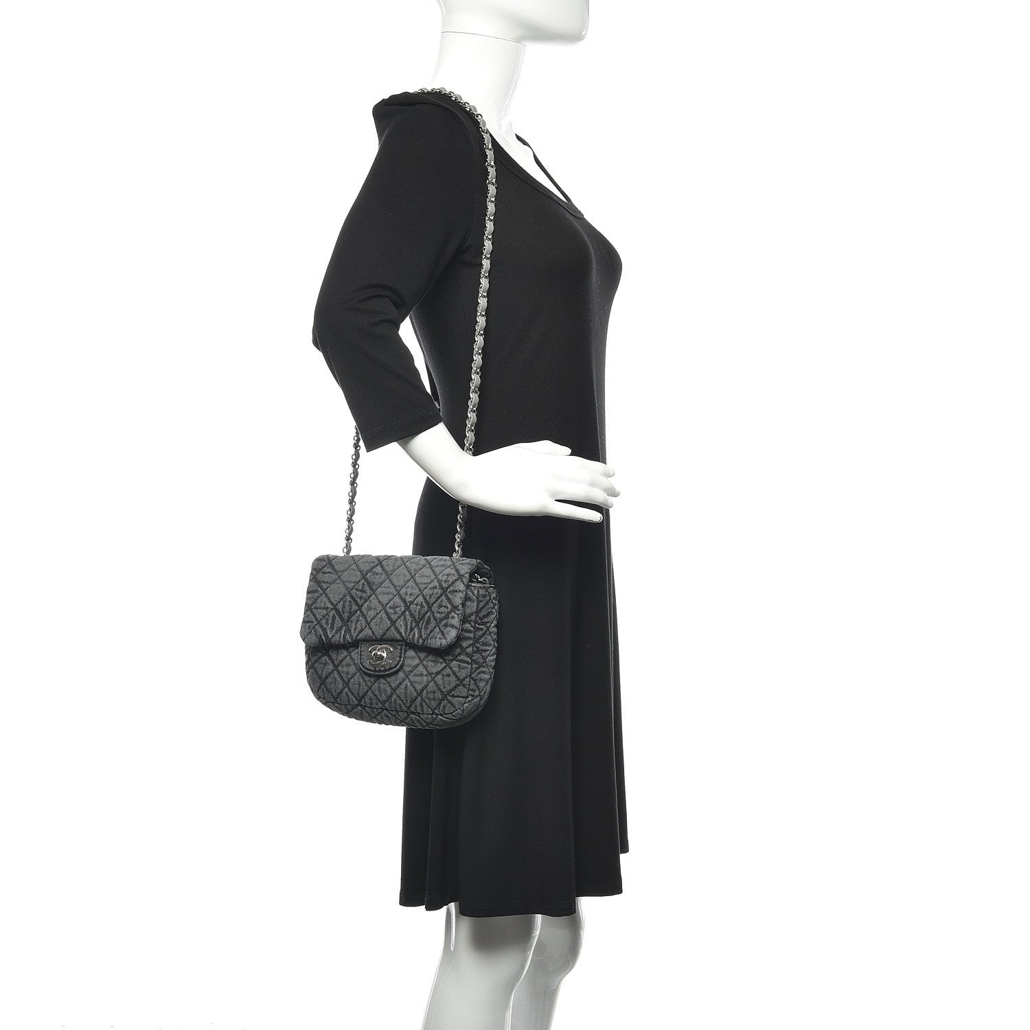 Chanel Washed Denim Quilted Small Denimpression Flap Grey Black 2 of 11