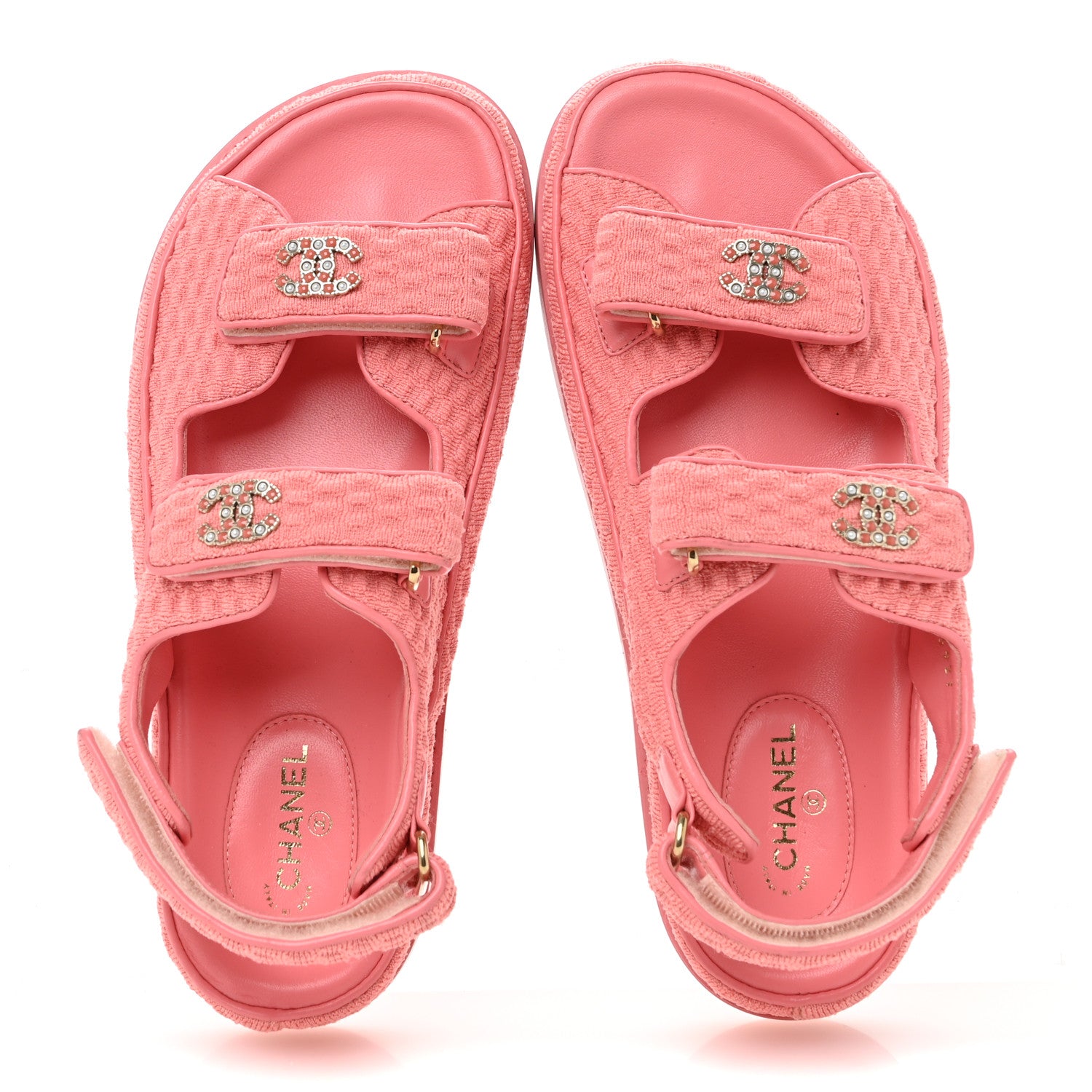 Chanel Knit Fabric Velcro Dad Sandals 38 Coral 2 of 9