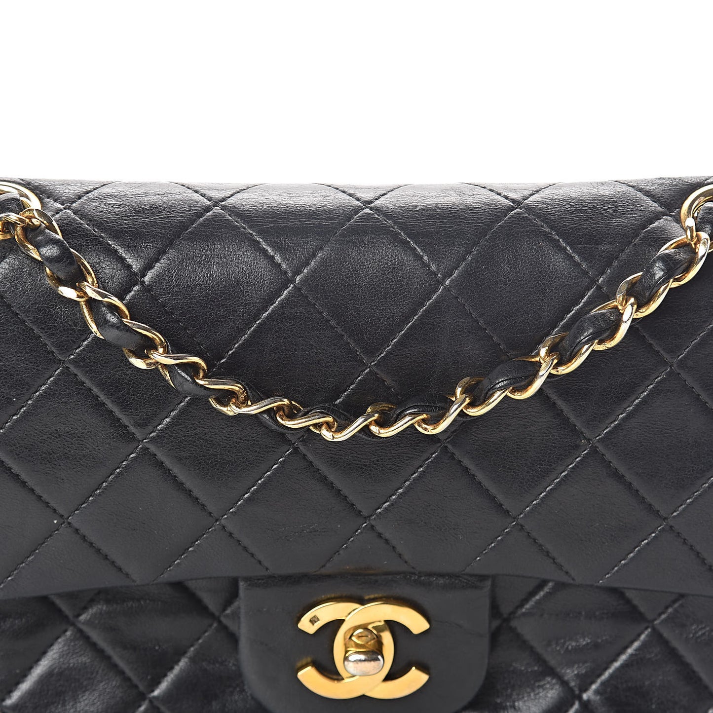 Lambskin Quilted Medium Double Flap Black