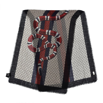 Gucci Wool Kingsnake Web Scarf Blue Red 5 of 10