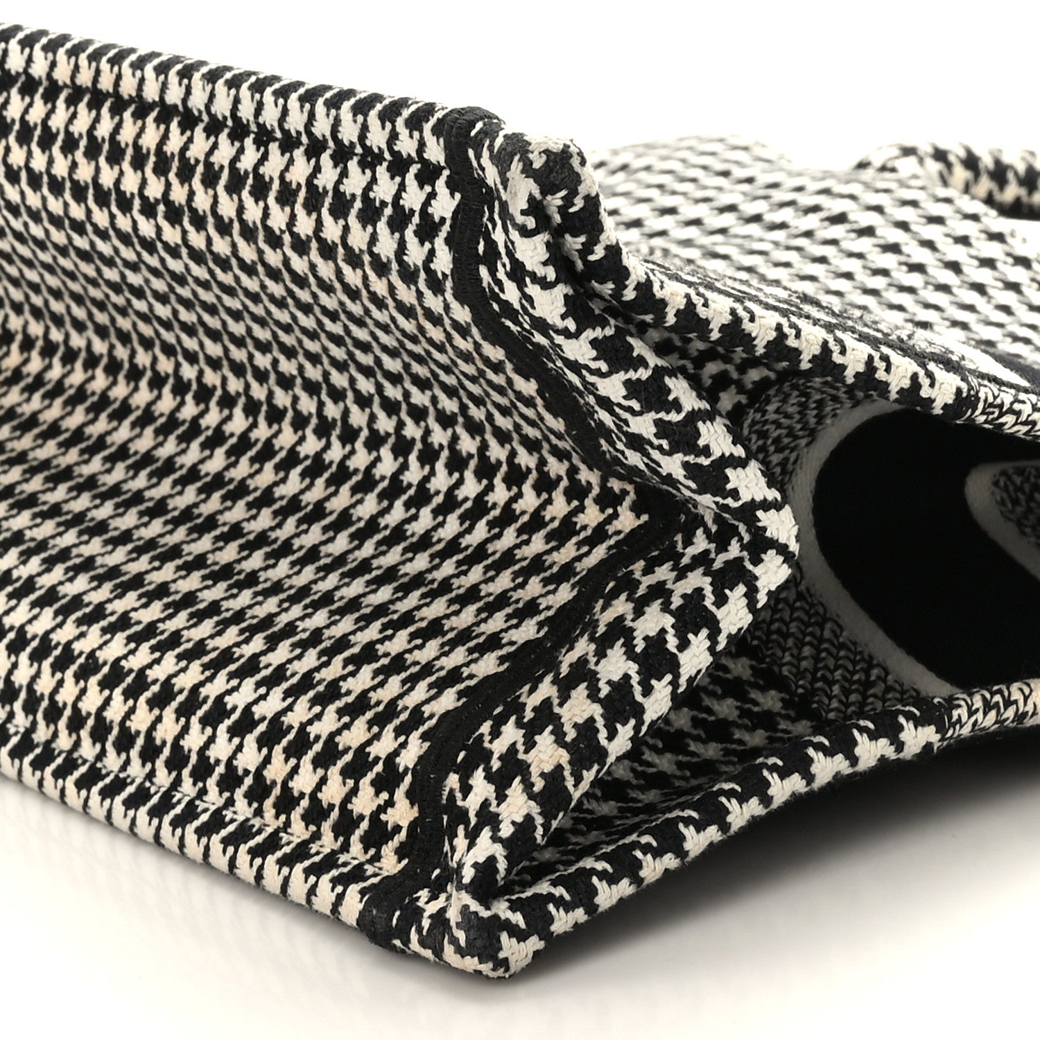 Christian Dior Canvas Houndstooth Embroidered Medium Book Tote Black White 9 of 9
