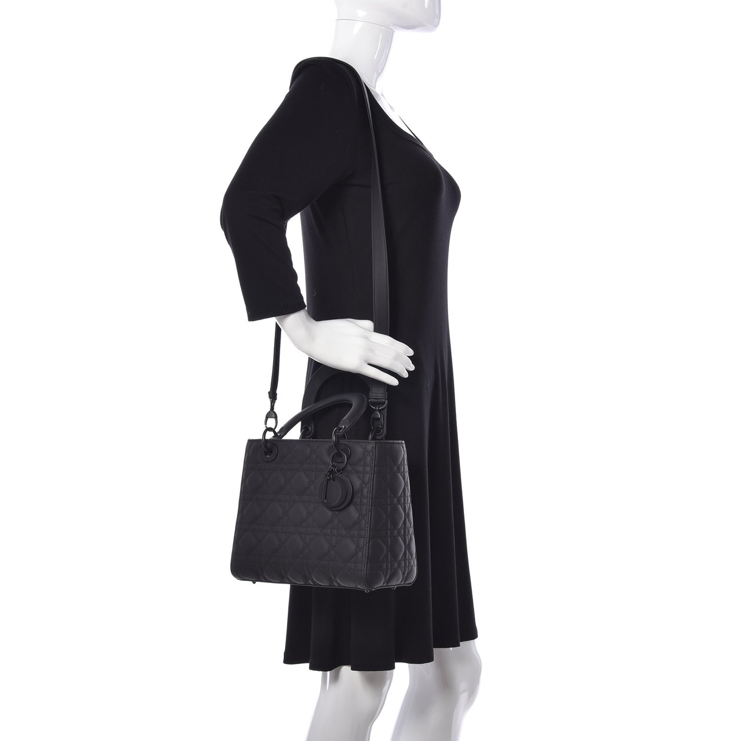 Ultra Matte Calfskin Cannage Medium Lady Dior Black