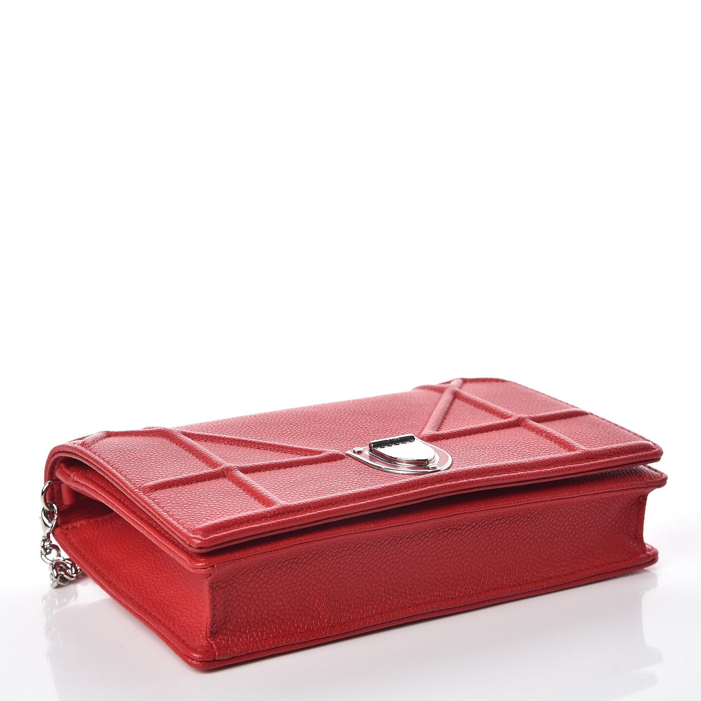 Grained Calfskin Diorama Wallet on Chain Pouch Rouge Vif