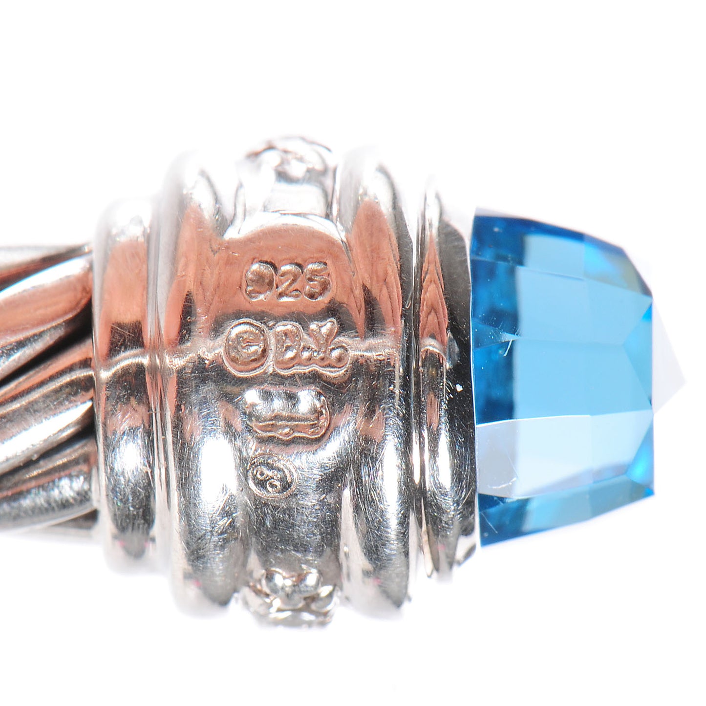 Sterling Silver Blue Topaz Diamond 7mm Cable Classics Bracelet