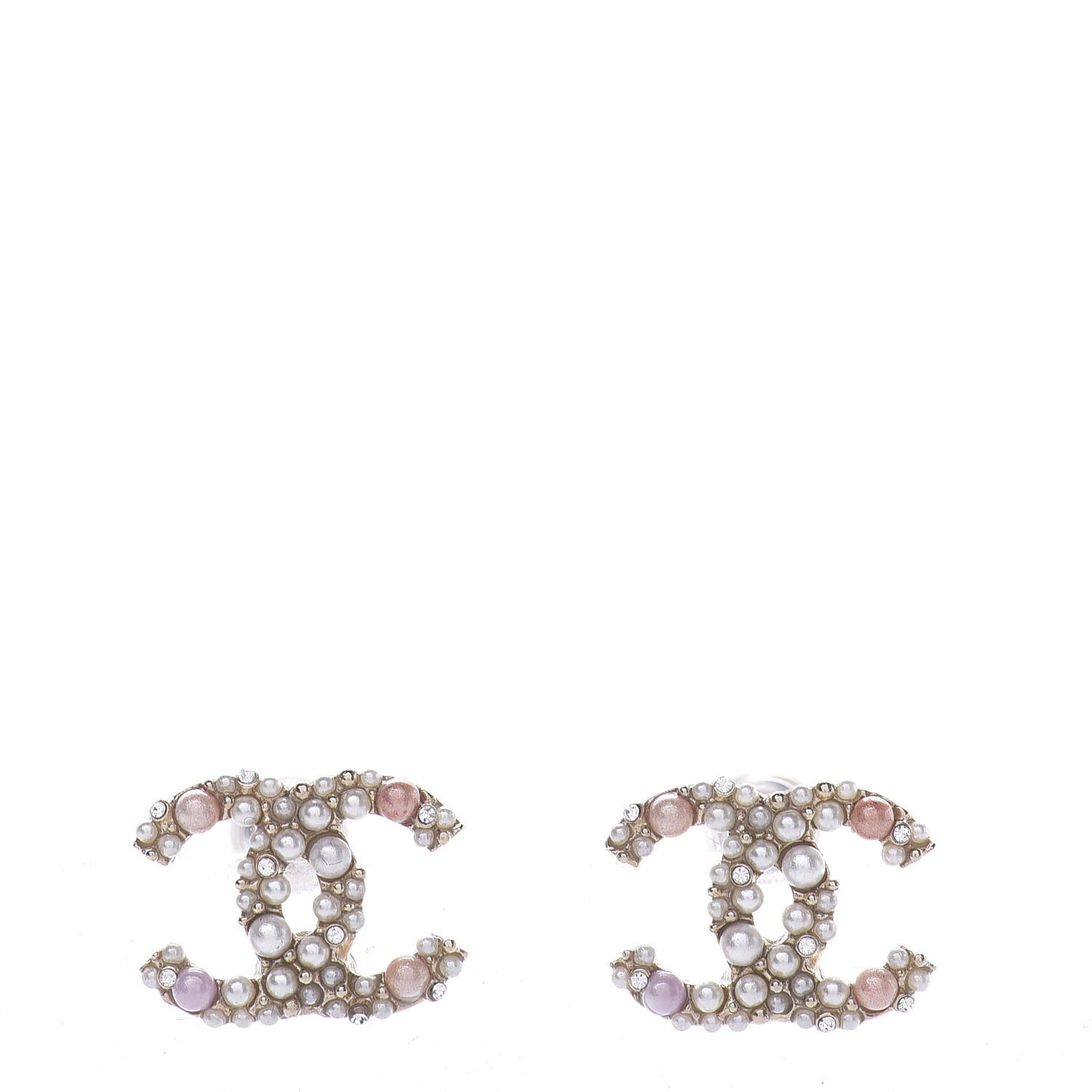 Pearl Crystal CC Charms Stud Earrings Light Gold Pink