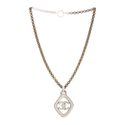 Chanel Enamel CC Chain Pendant Necklace White Gold 3 of 6