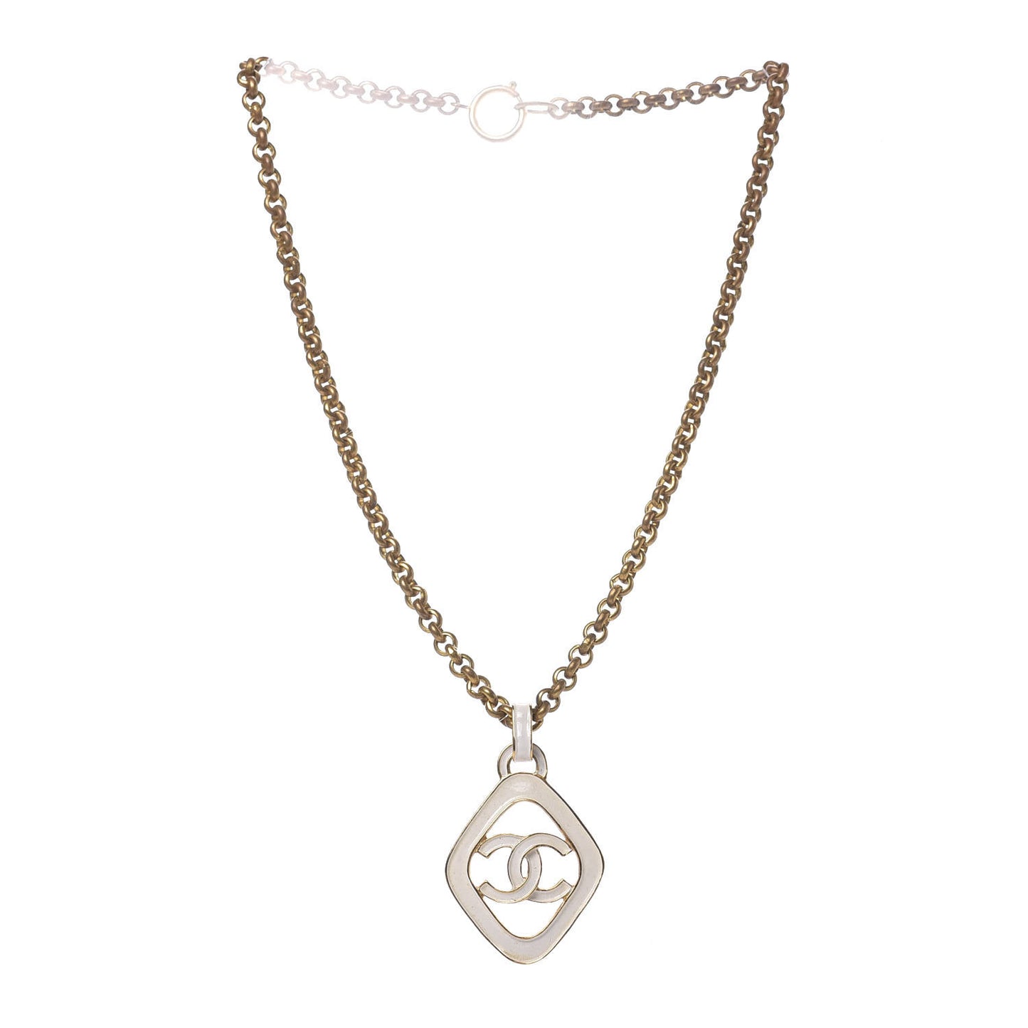 Enamel CC Chain Pendant Necklace White Gold