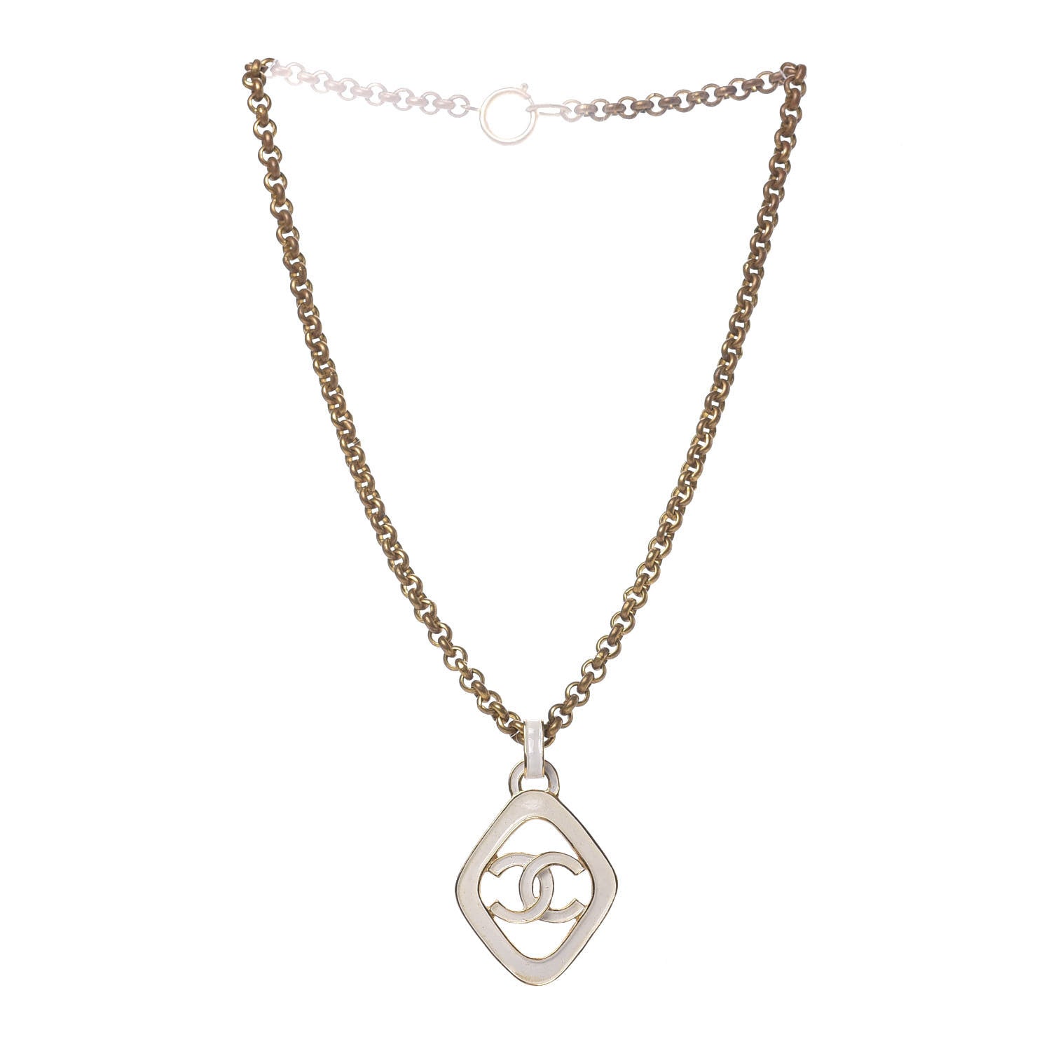Chanel Enamel CC Chain Pendant Necklace White Gold 3 of 6