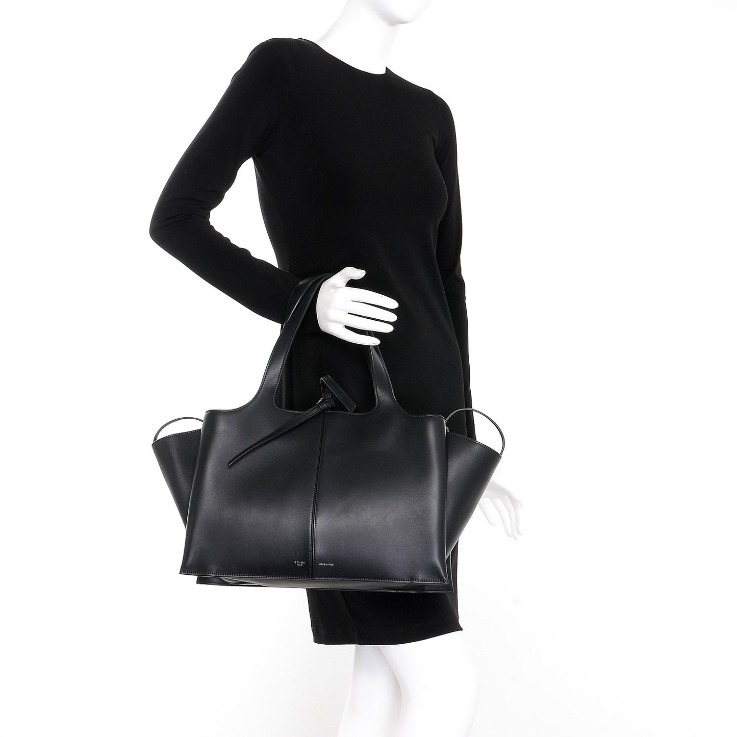 Supple Natural Calfskin Medium Tri-Fold Bag Black