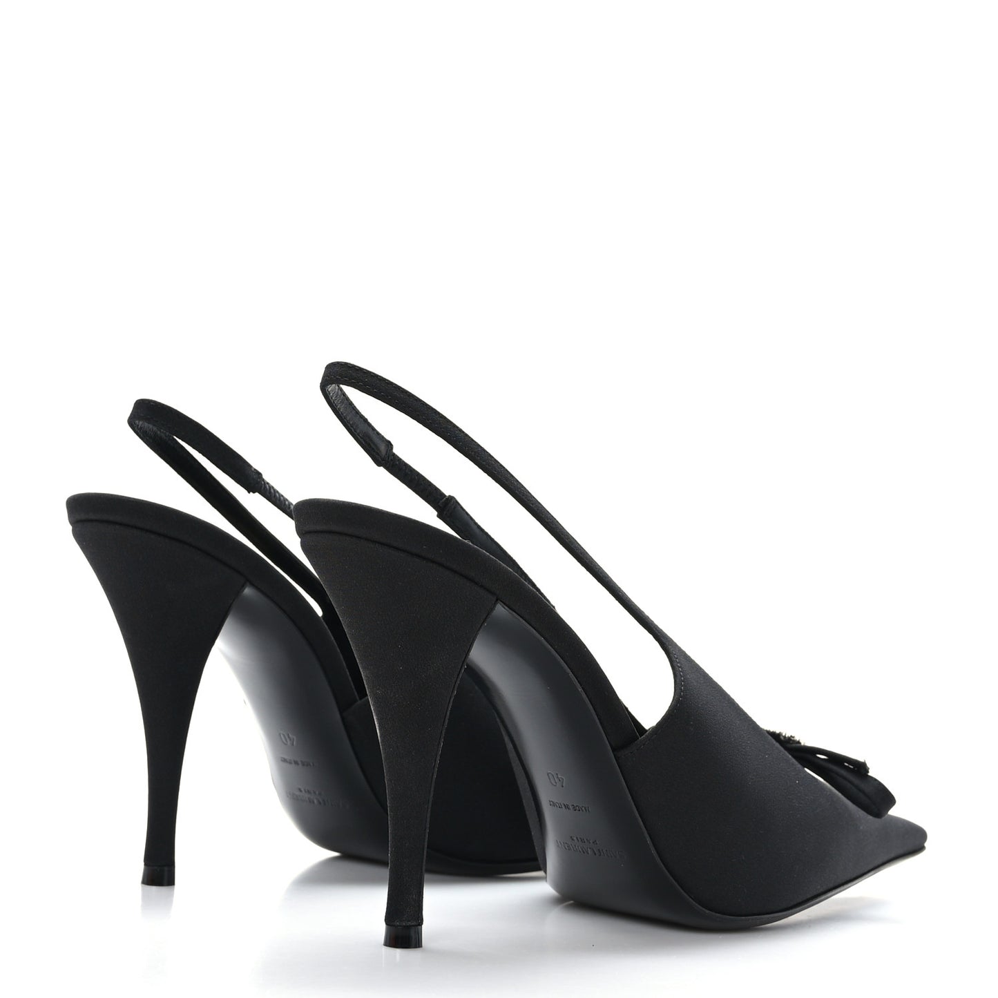 Crepe De Chine Crystal Bow Slingback Pumps 40 Black