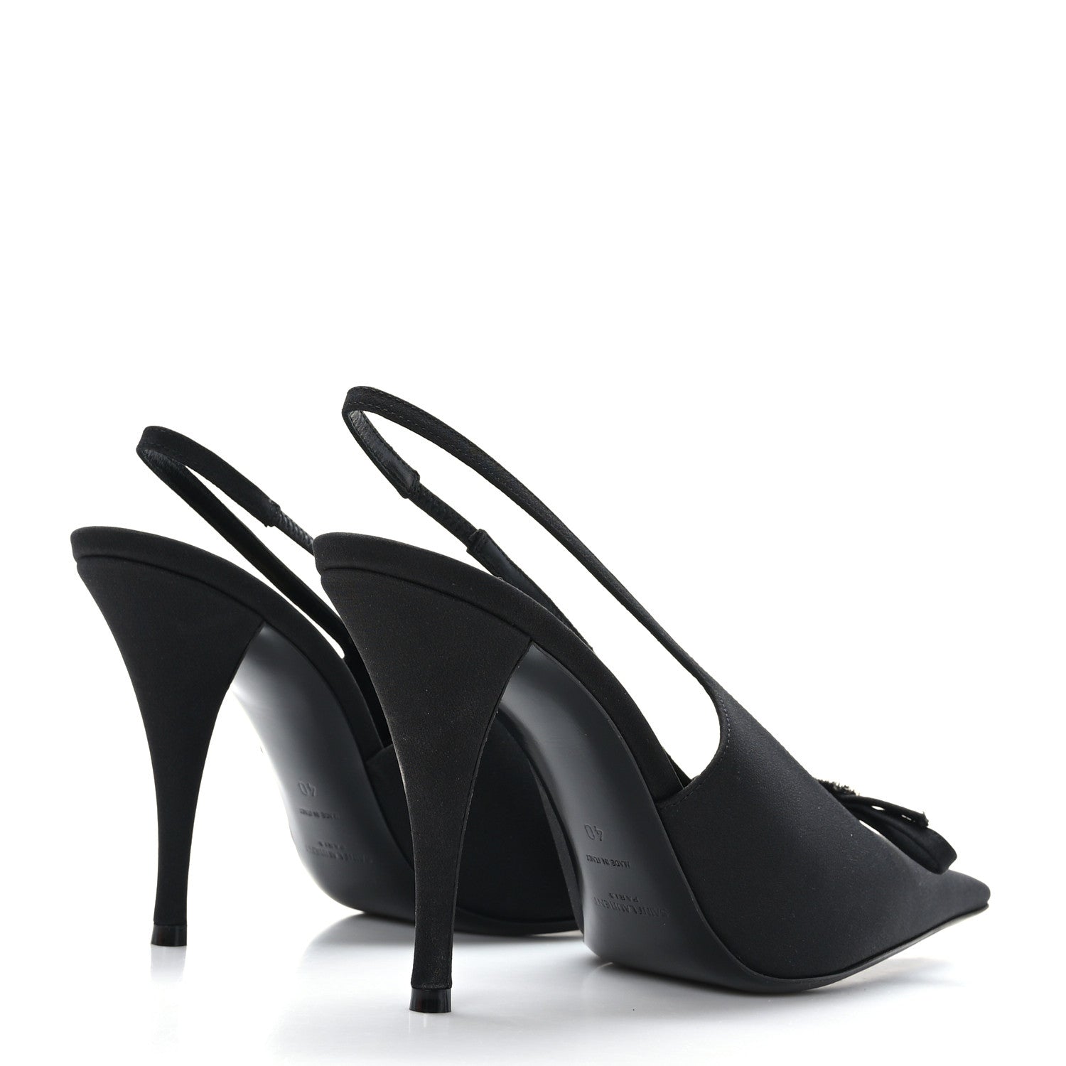 Saint Laurent Crepe De Chine Crystal Bow Slingback Pumps 40 Black 4 of 9