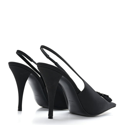 Saint Laurent Crepe De Chine Crystal Bow Slingback Pumps 40 Black 4 of 9