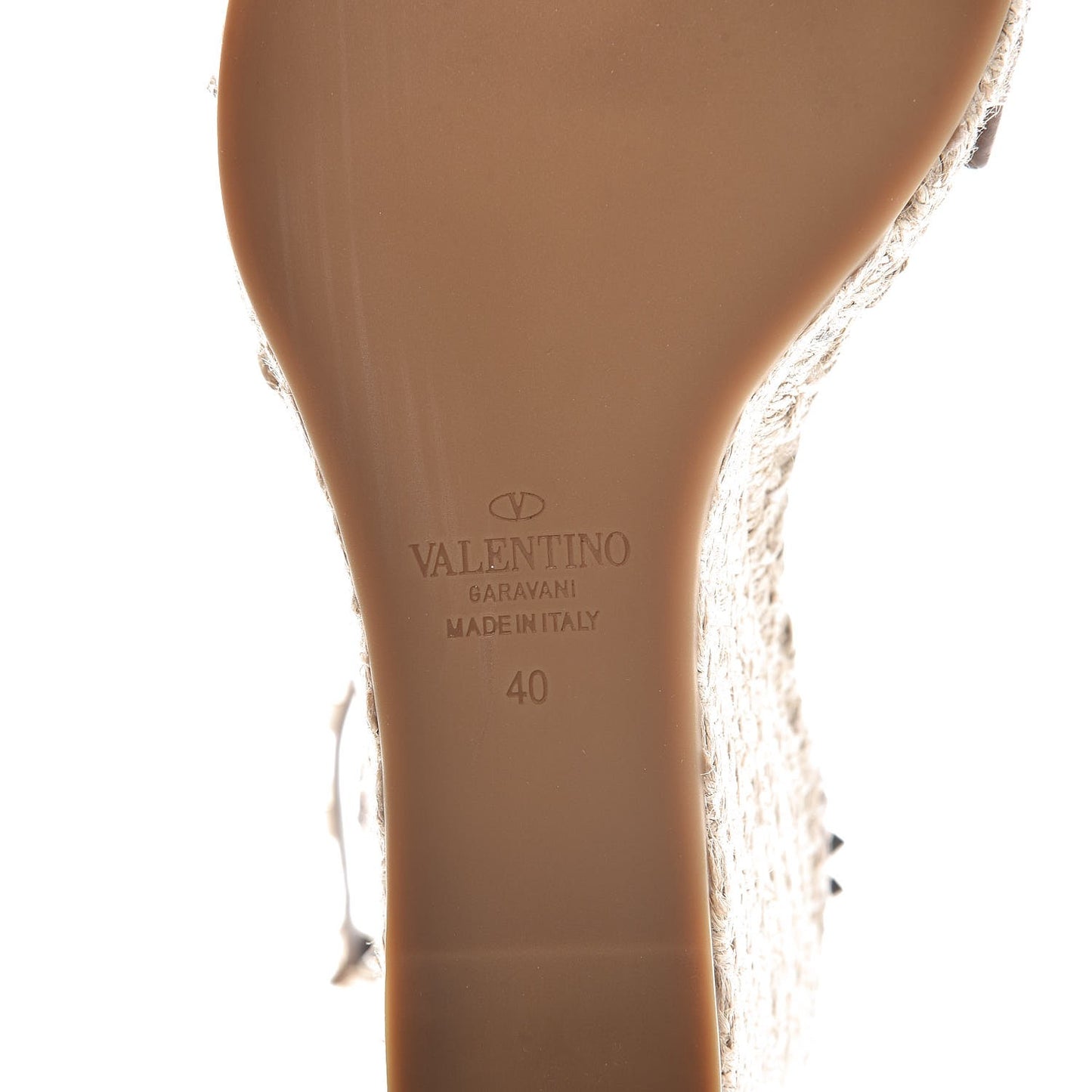 Grained Calfskin Rockstud Ankle Strap Espadrille Wedge Sandals 40 Poudre