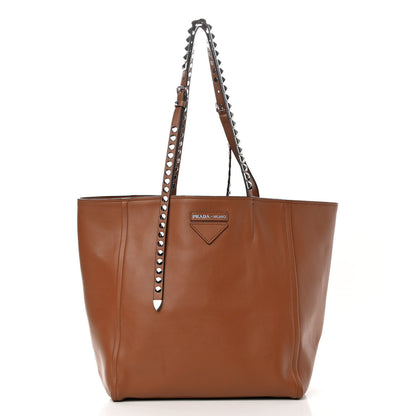 Prada Grace Lux Studded Large Concept Shopper Tote Cognac 3 of 13