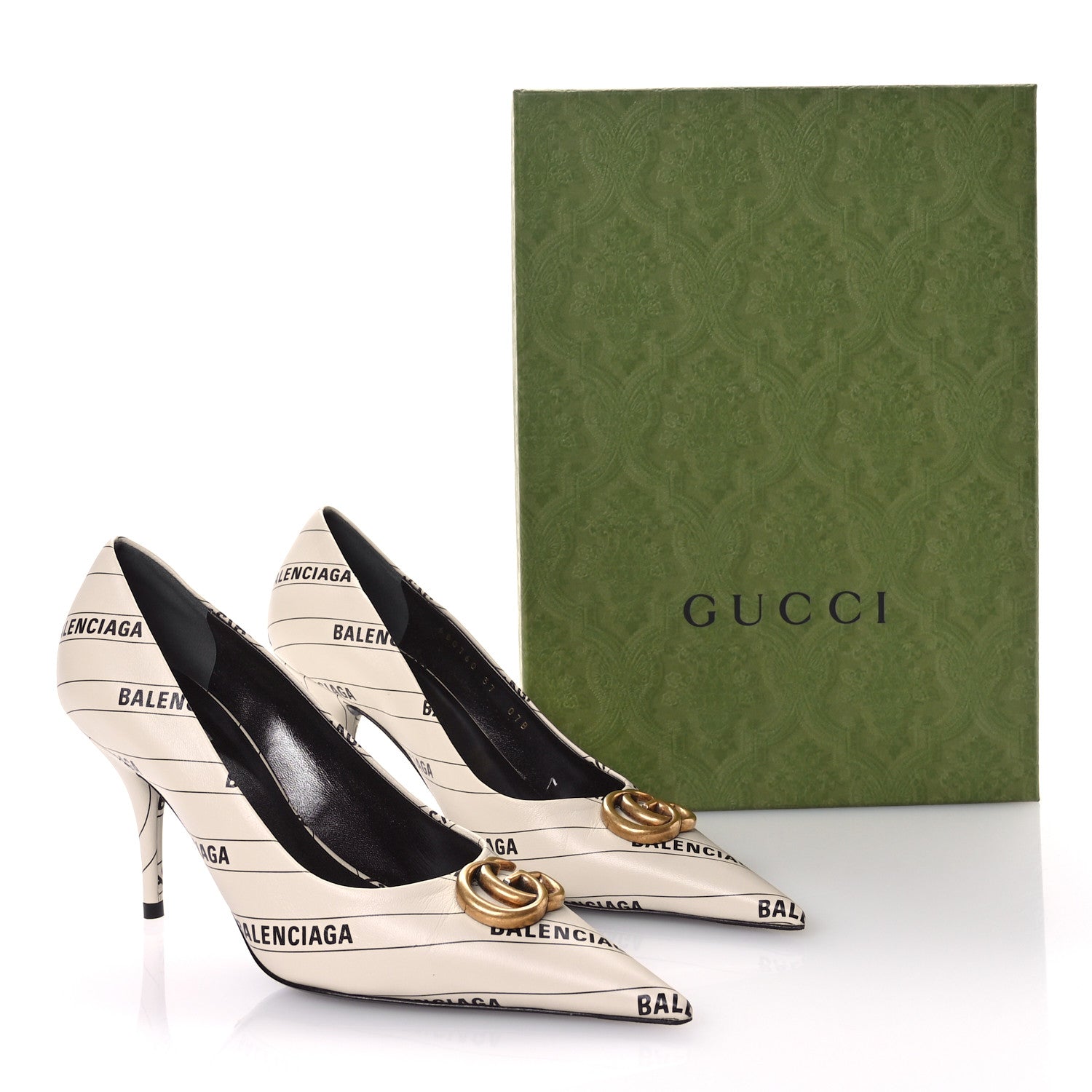 Balenciaga GUCCI X BALENCIAGA Nappa Charlotte Allover Logo Pumps 37 Mystic White Black 9 of 9