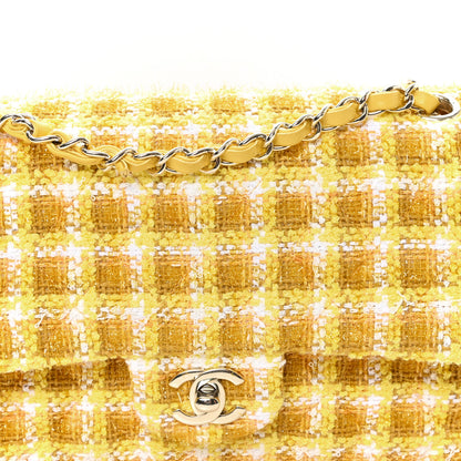 Chanel Tweed Quilted Medium Double Flap Yellow White Ochre 8 of 12
